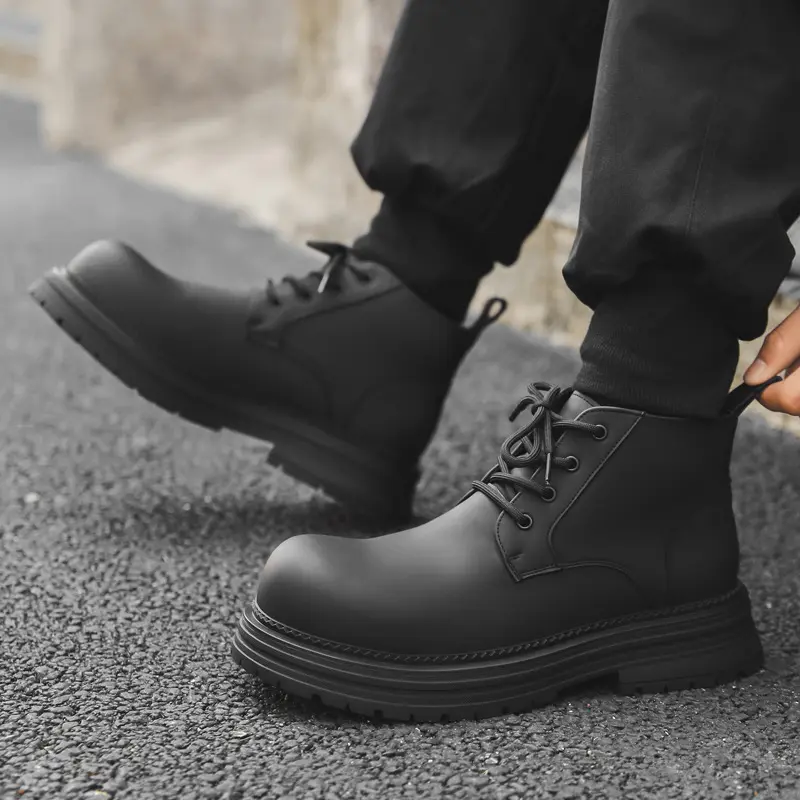 men's casual business office platform boots lace-up original leather shoes cowboy autumn winter boot chunky ankle botas hombre
