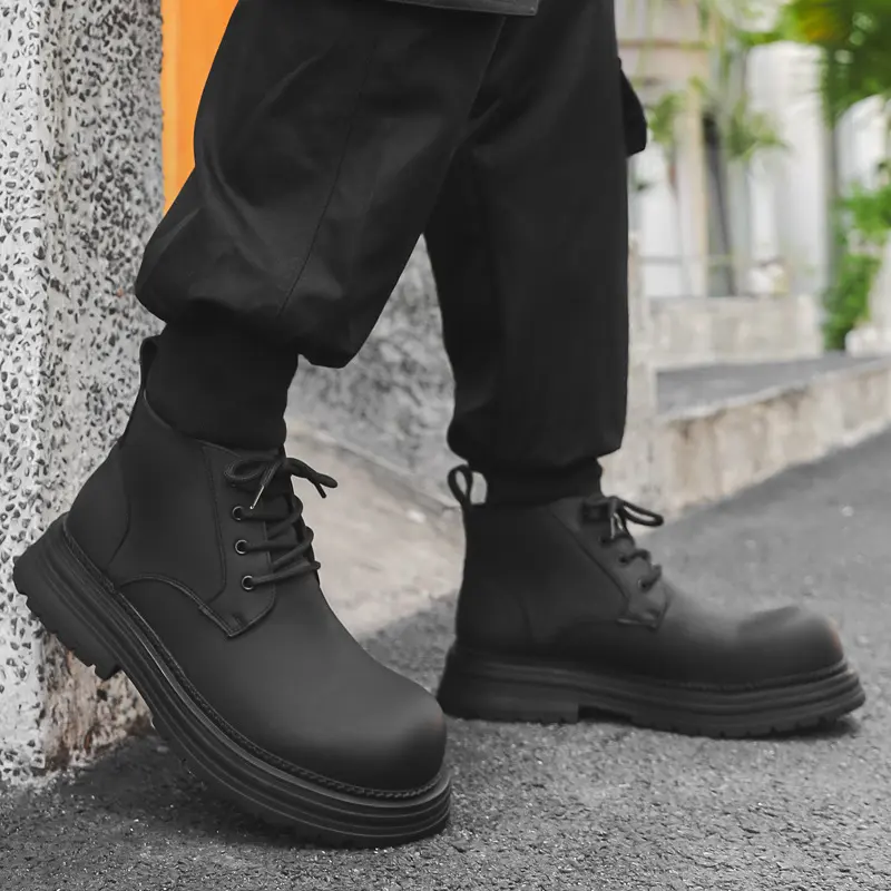 men's casual business office platform boots lace-up original leather shoes cowboy autumn winter boot chunky ankle botas hombre