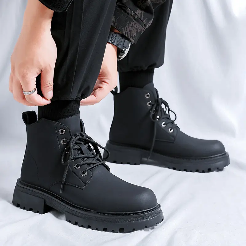 men casual business office platform boots genuine leather shoes cowboy autumn winter boot gentleman handsome ankle botas hombre