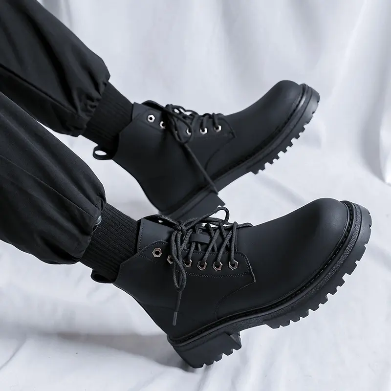 men casual business office platform boots genuine leather shoes cowboy autumn winter boot gentleman handsome ankle botas hombre