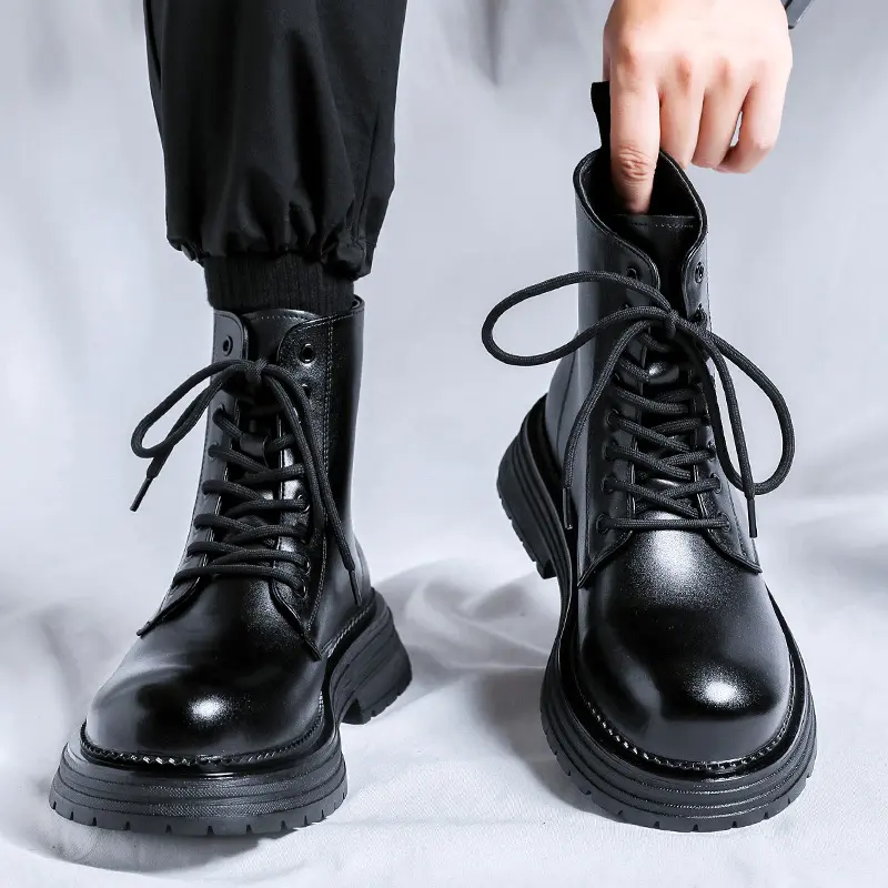 England style men's fashion platform boots black stylish autumn winter shoes cowboy natural leather boot high motorcycle botas