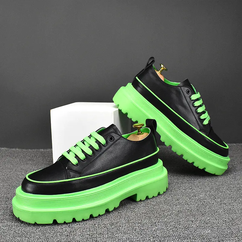 italian brand designer platform shoes for men luxury fashion lace-up black white shoe party banquet genuine leather sneakers man