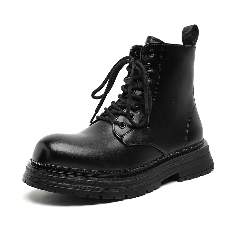 England style men's fashion platform boots black stylish autumn winter shoes cowboy natural leather boot high motorcycle botas