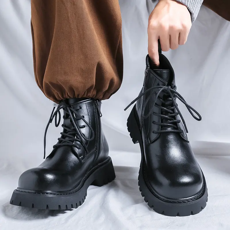 mens fashion punk hip hip dress platform boots black trendy genuine leather shoes cowboy autumn winter boot cool ankle botas man