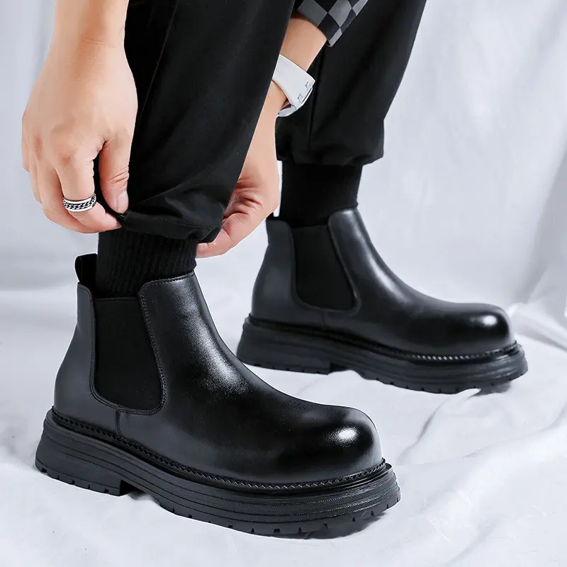 mens casual autumn winter boots black stylish original leather shoes cowboy platform ankle boot business office chelsea botas