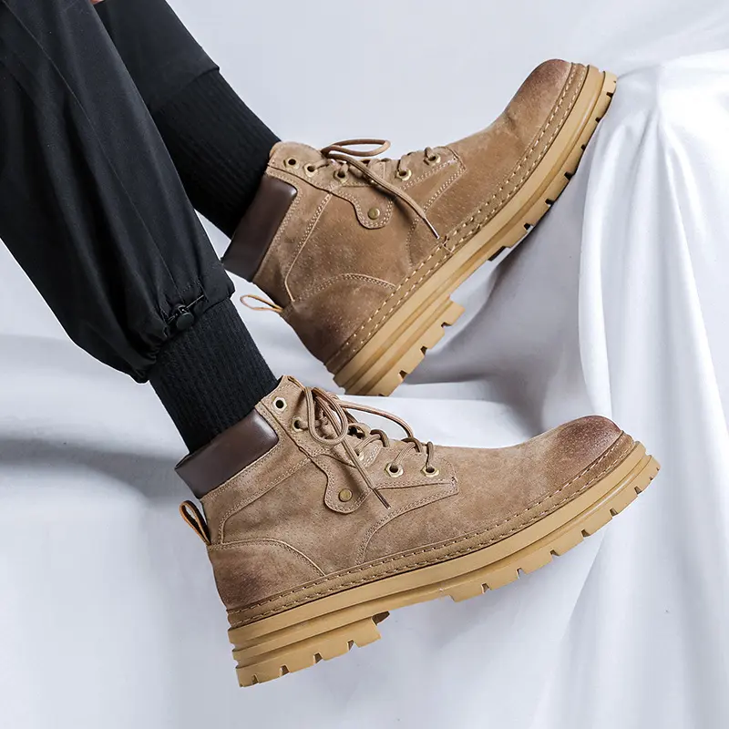 British style mens casual desert boots lace-up cow suede leather shoes outdoor cowboy platform boot party prom dress ankle botas