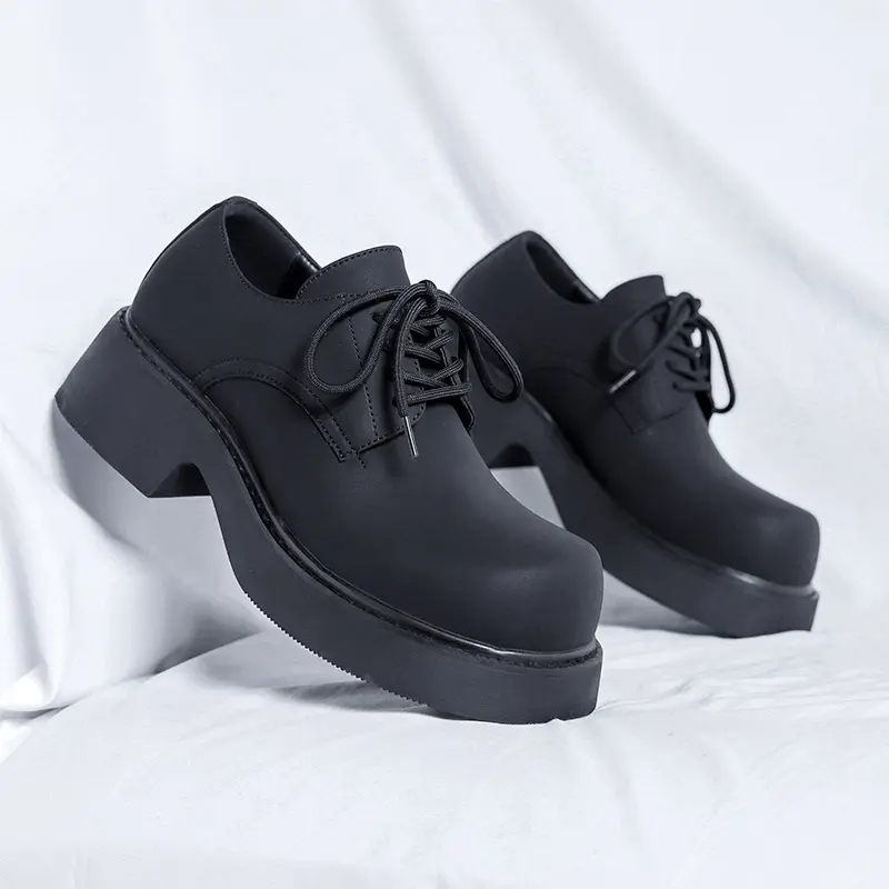 mens fashion original leather shoes lace-up derby shoe wedding party dresses black stylish platform footwear gentleman sneakers