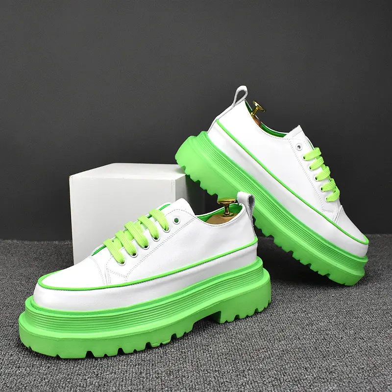 italian brand designer platform shoes for men luxury fashion lace-up black white shoe party banquet genuine leather sneakers man