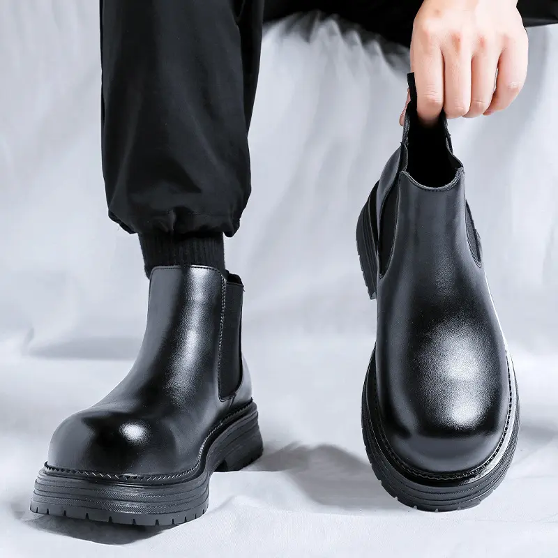 mens casual autumn winter boots black stylish original leather shoes cowboy platform ankle boot business office chelsea botas