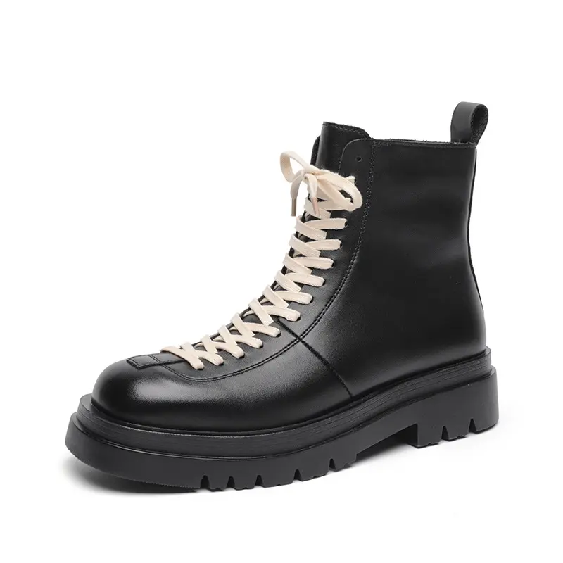 large size mens casual genuine leather boots lace-up platform shoes black stylish cowboy spring autumn boot ankle botas hombre