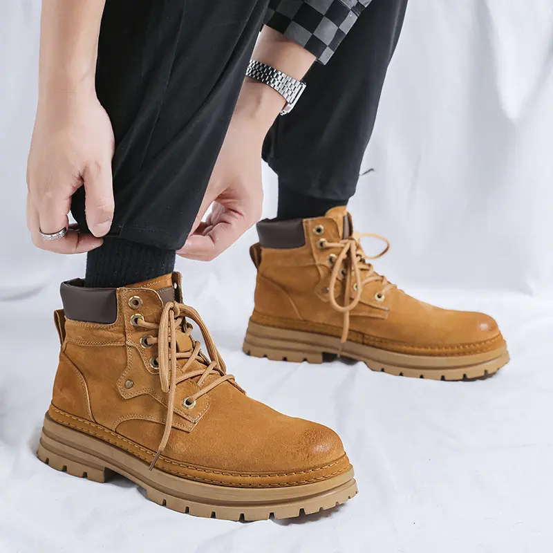 British style mens casual desert boots lace-up cow suede leather shoes outdoor cowboy platform boot party prom dress ankle botas