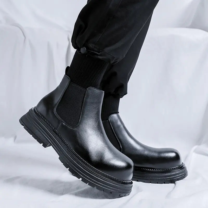 mens casual autumn winter boots black stylish original leather shoes cowboy platform ankle boot business office chelsea botas