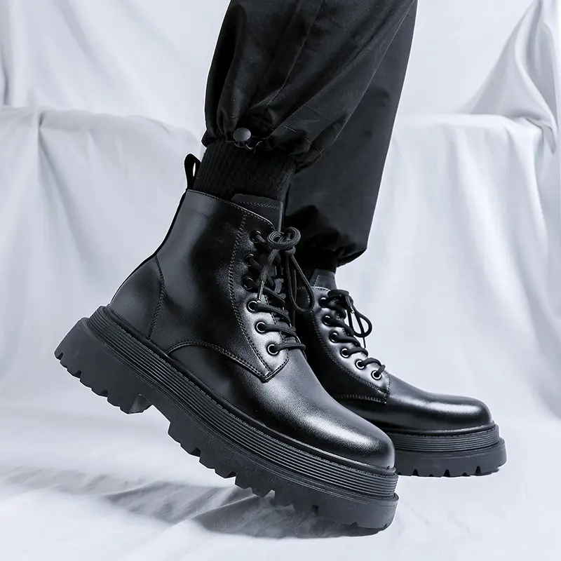 mens casual business office platform boots black trendy genuine leather shoes cowboy autumn winter boot handsome ankle botas man