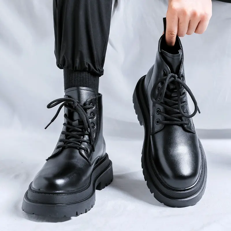 mens casual business office platform boots black trendy genuine leather shoes cowboy autumn winter boot handsome ankle botas man