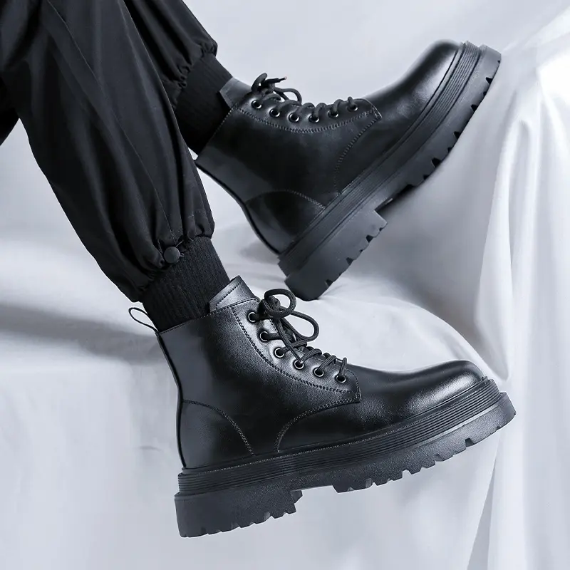 mens casual business office platform boots black trendy genuine leather shoes cowboy autumn winter boot handsome ankle botas man