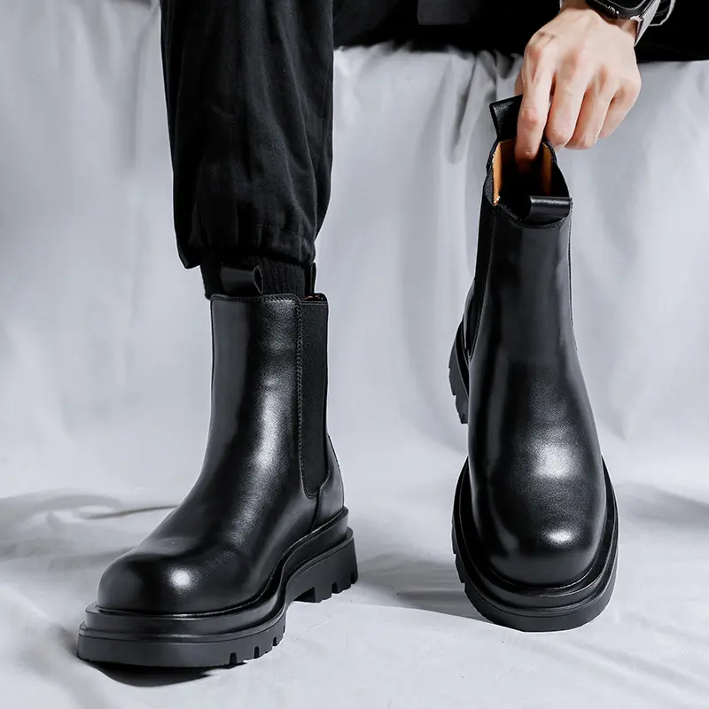 men luxury fashion chelsea boots black trendy original leather shoes cowboy platform boot handsome high chunky botas masculinas