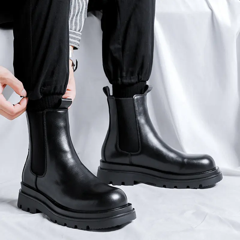 men luxury fashion chelsea boots black trendy original leather shoes cowboy platform boot handsome high chunky botas masculinas