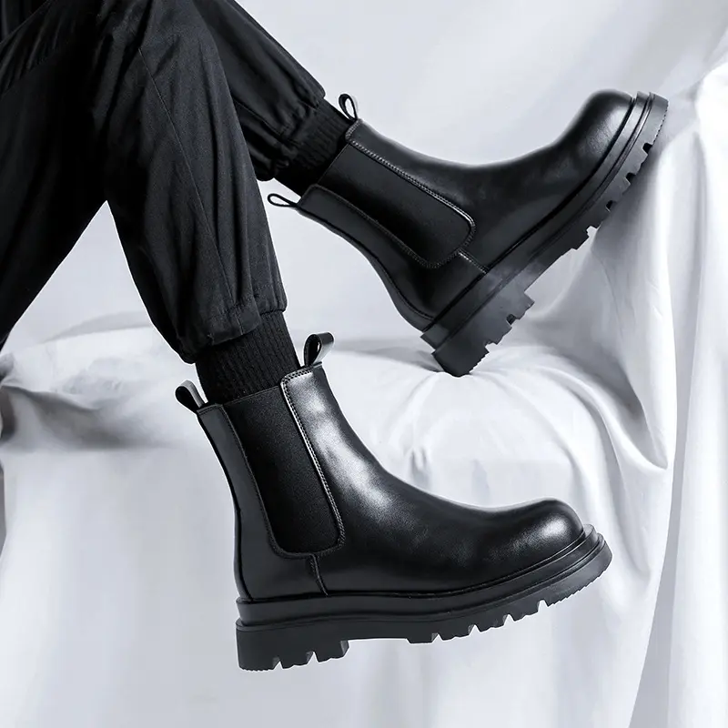men luxury fashion chelsea boots black trendy original leather shoes cowboy platform boot handsome high chunky botas masculinas