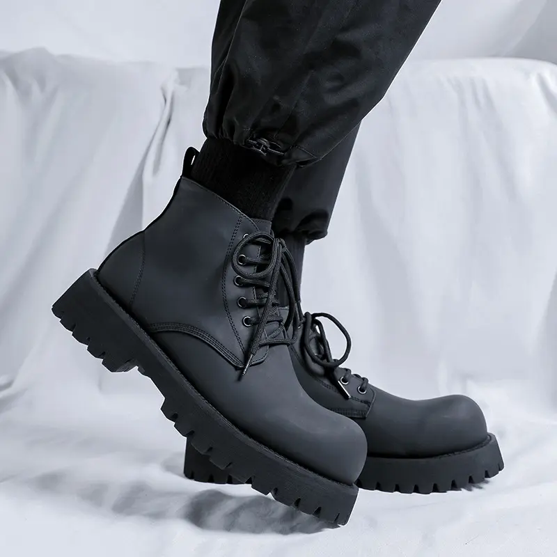 large size men's fashion party prom autumn winter boots lace-up platform shoes cowboy natural leather boot stylish ankle botas