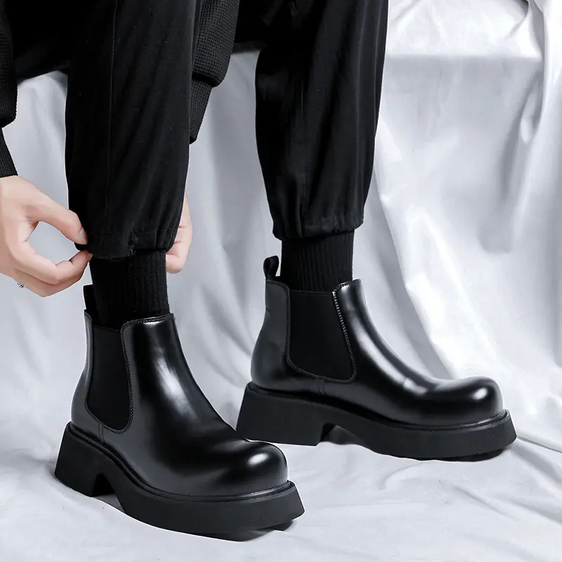 men fashion chelsea boots slip-on genuine leather shoes cowboy platform boot party nightclub dress handsome ankle botas hombre