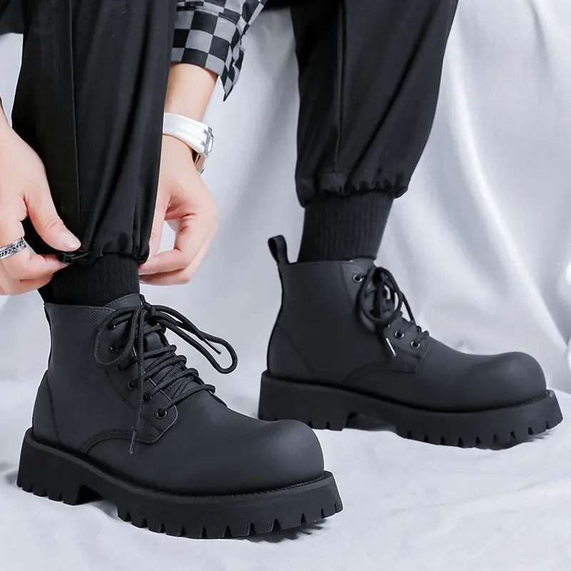 large size men's fashion party prom autumn winter boots lace-up platform shoes cowboy natural leather boot stylish ankle botas