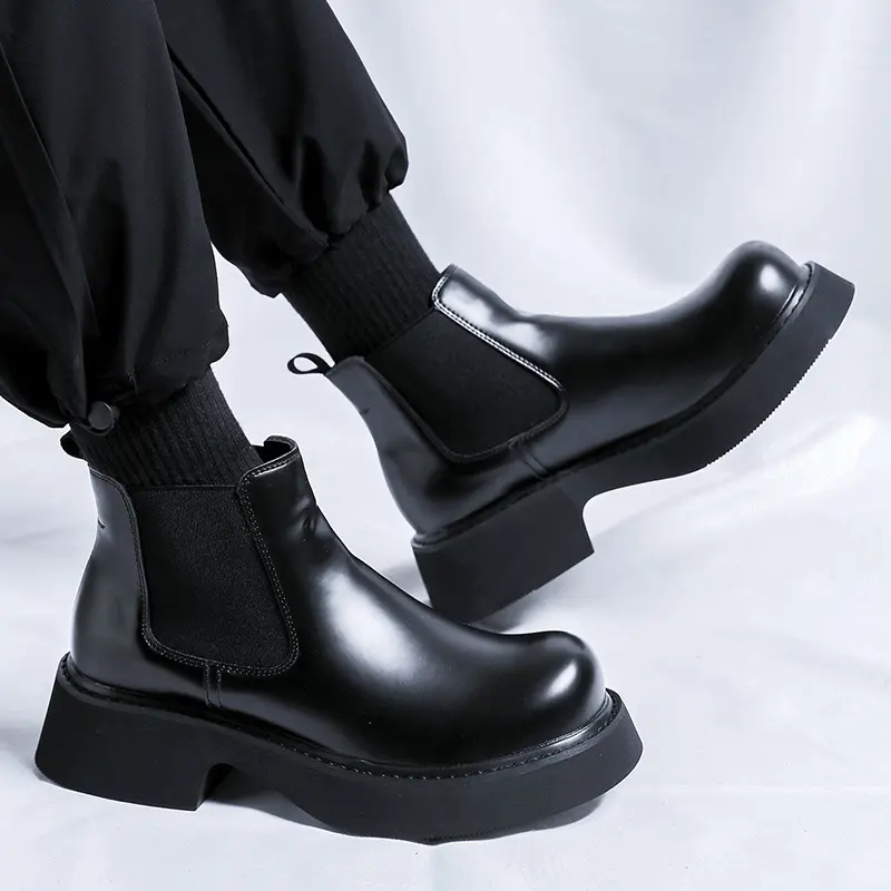 men fashion chelsea boots slip-on genuine leather shoes cowboy platform boot party nightclub dress handsome ankle botas hombre