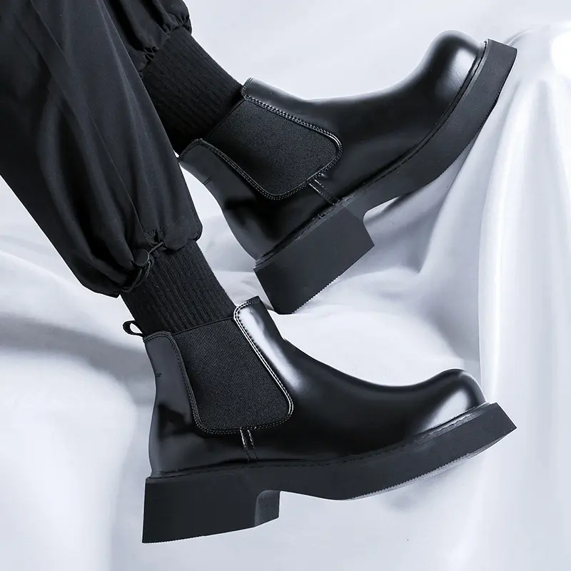 men fashion chelsea boots slip-on genuine leather shoes cowboy platform boot party nightclub dress handsome ankle botas hombre