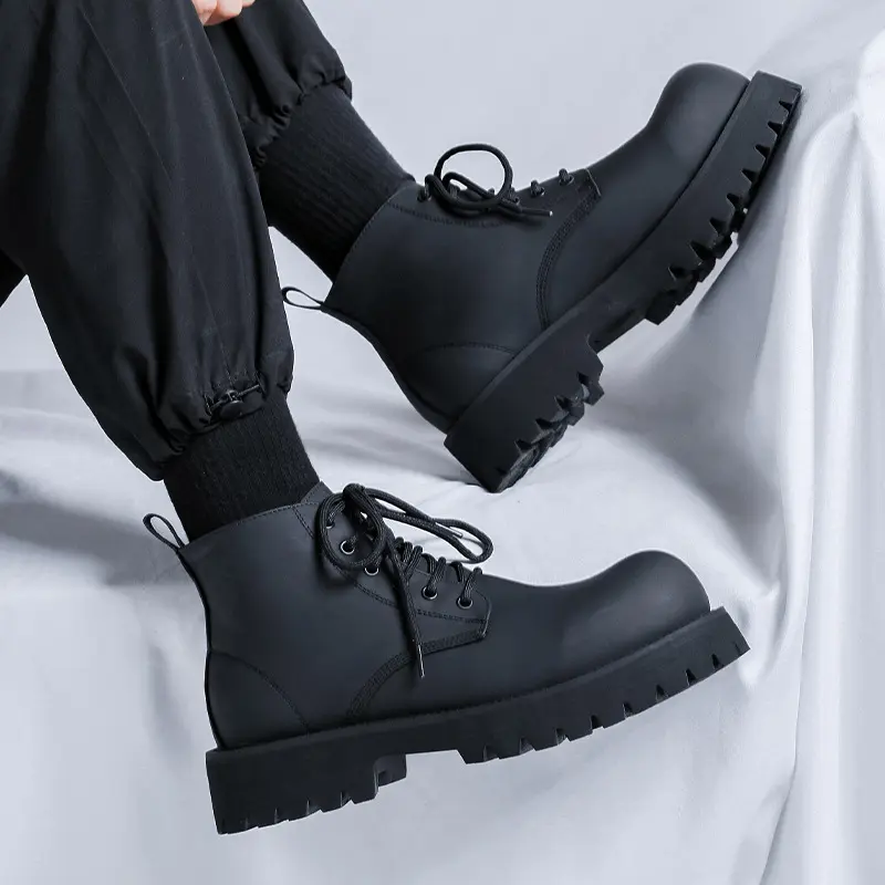 large size men's fashion party prom autumn winter boots lace-up platform shoes cowboy natural leather boot stylish ankle botas