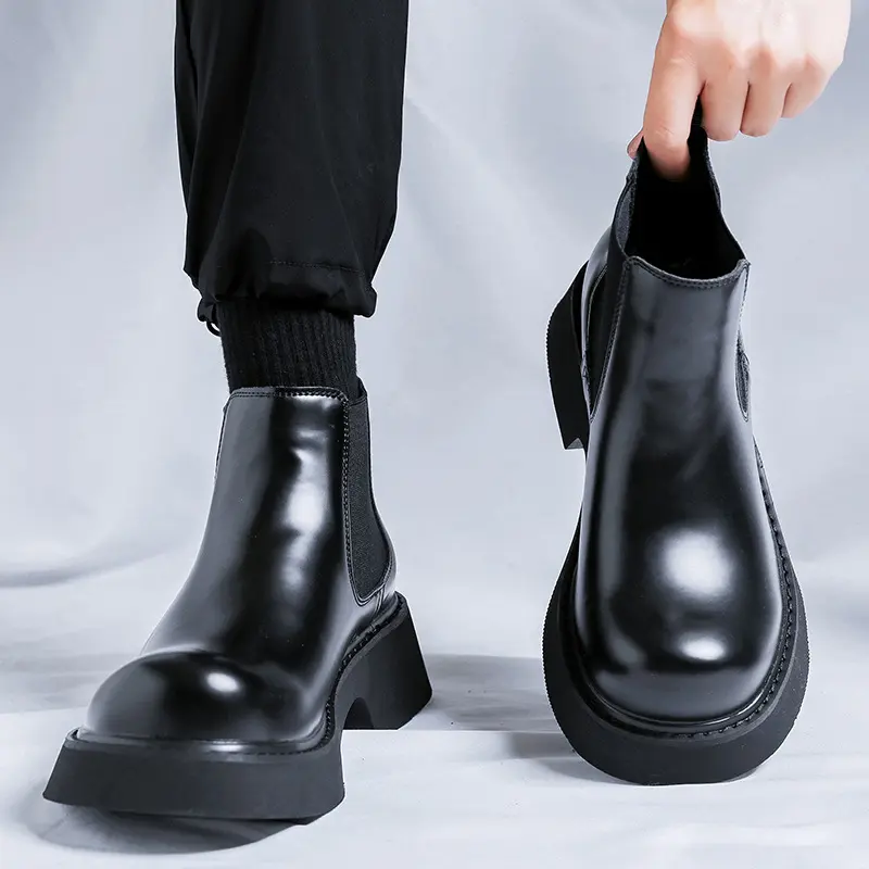 men fashion chelsea boots slip-on genuine leather shoes cowboy platform boot party nightclub dress handsome ankle botas hombre