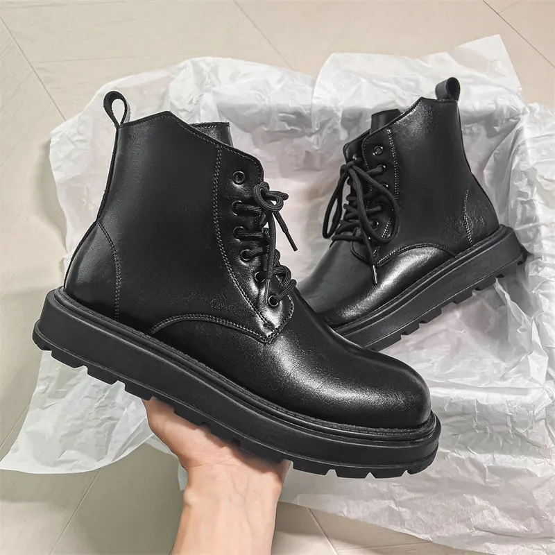 England style men's casual stage nightclub high motorcycle boots black genuine leather shoes cowboy platform boot long botas man
