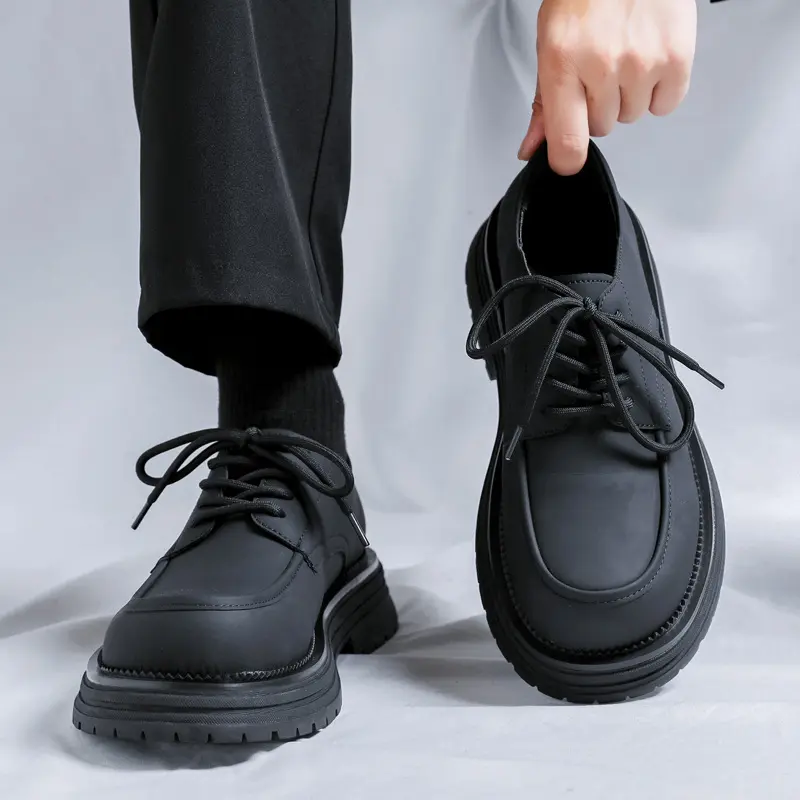 England style men fashion cowboy tooling shoes lace-up genuine leather desert shoe platform sneakers big toe stylish footwear