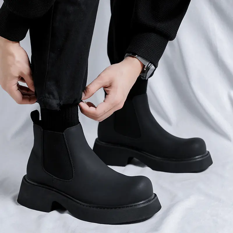 big size men fashion party prom chelsea boots black trendy original leather shoes cowboy autumn winter boot platform ankle botas