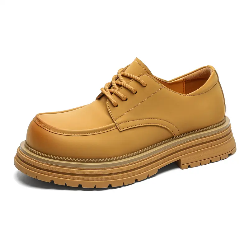 England style men fashion cowboy tooling shoes lace-up genuine leather desert shoe platform sneakers big toe stylish footwear