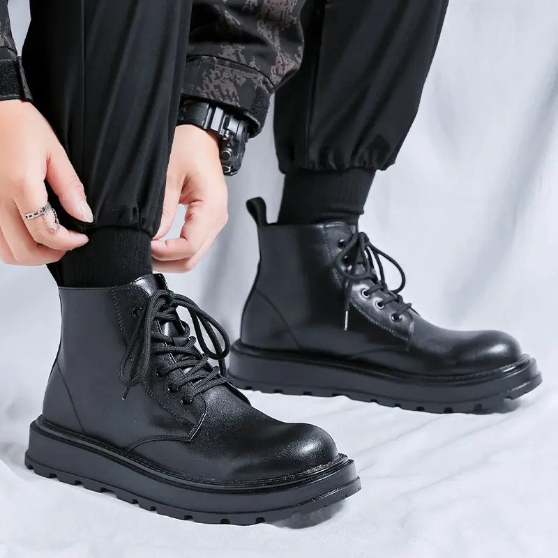 men casual business wedding platform boots black stylish genuine leather shoes cowboy autumn winter boot gentleman ankle botas
