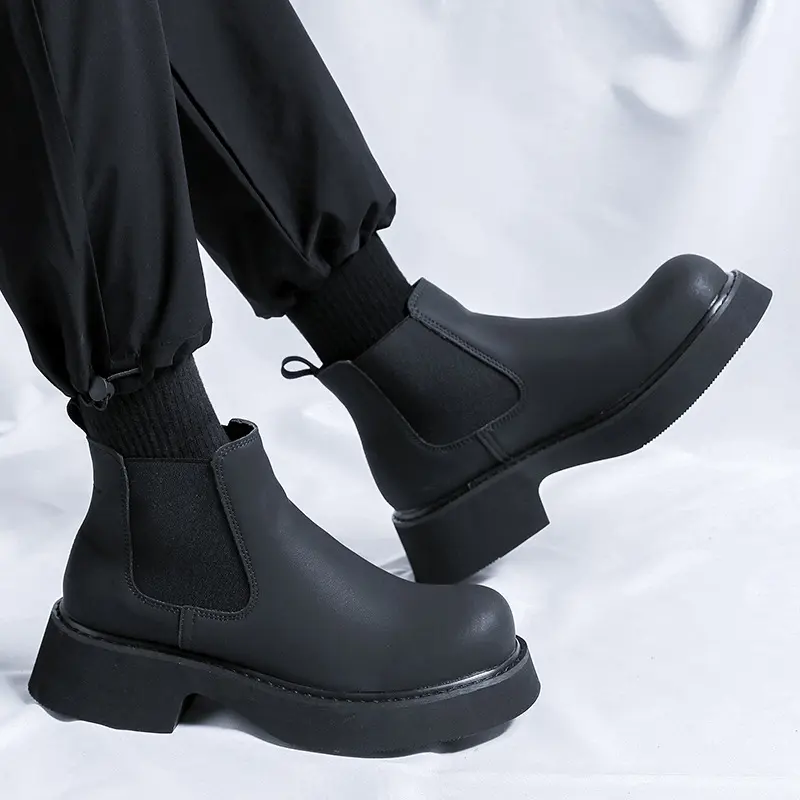 big size men fashion party prom chelsea boots black trendy original leather shoes cowboy autumn winter boot platform ankle botas