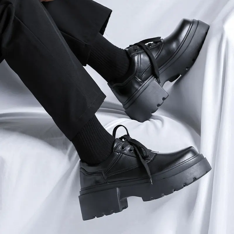 mens casual platform shoes lace-up natural leather oxfords shoe black stylish sneakers business office dress gentleman footwear