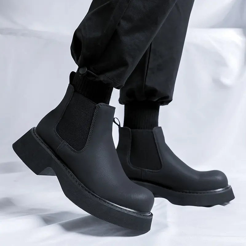 big size men fashion party prom chelsea boots black trendy original leather shoes cowboy autumn winter boot platform ankle botas