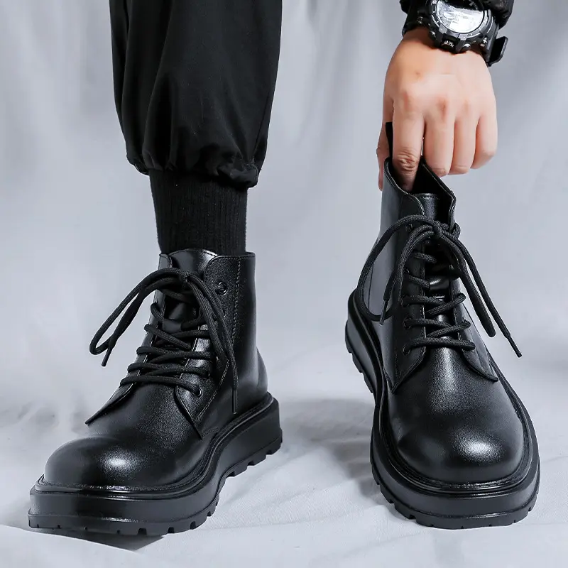 men casual business wedding platform boots black stylish genuine leather shoes cowboy autumn winter boot gentleman ankle botas