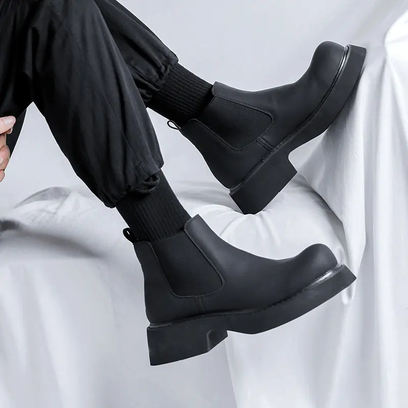 big size men fashion party prom chelsea boots black trendy original leather shoes cowboy autumn winter boot platform ankle botas