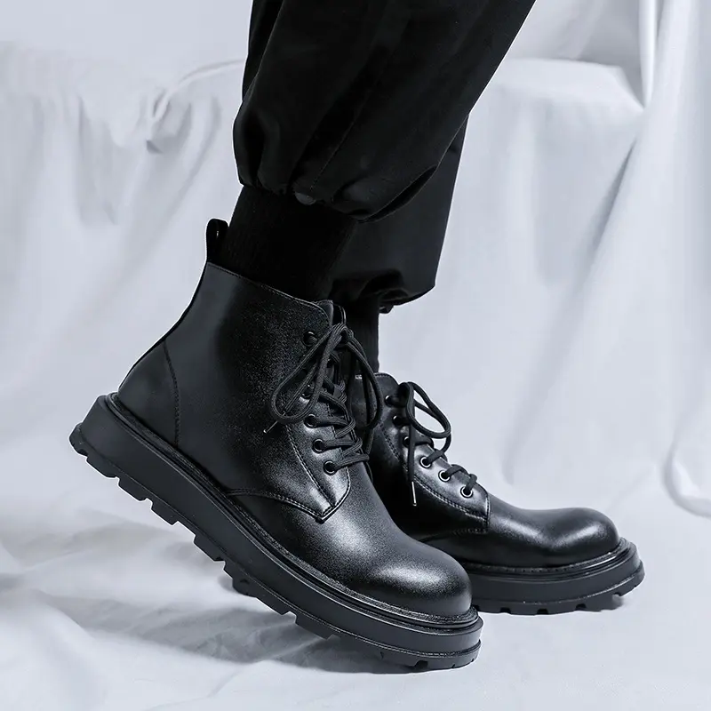 men casual business wedding platform boots black stylish genuine leather shoes cowboy autumn winter boot gentleman ankle botas