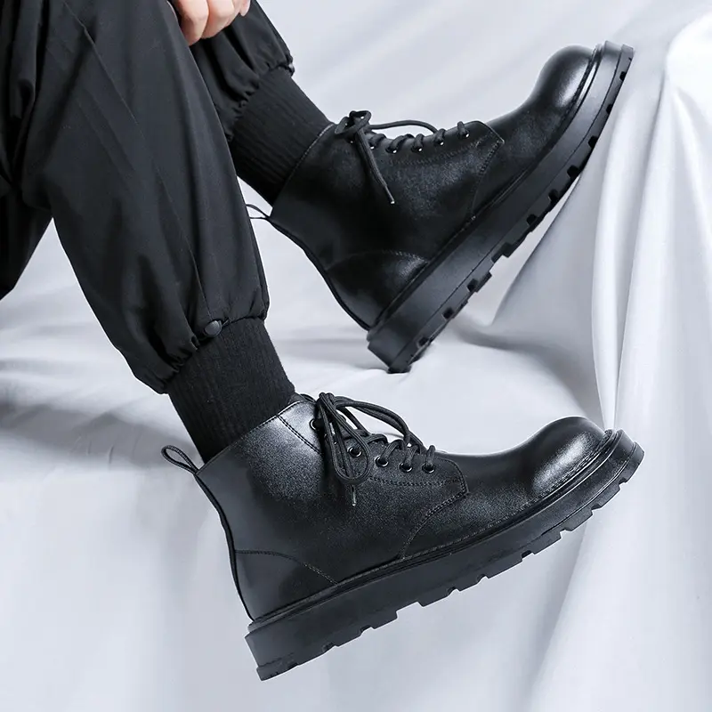 men casual business wedding platform boots black stylish genuine leather shoes cowboy autumn winter boot gentleman ankle botas