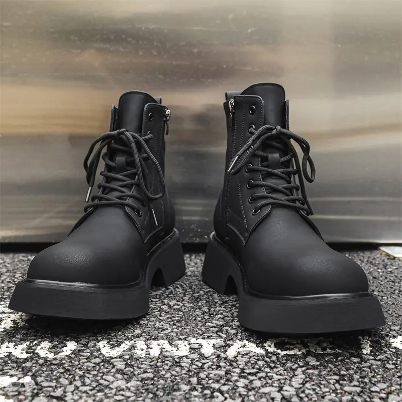 British style mens casual platform boots black stylish original leather shoes stage nightclub handsome high motorcycle botas man