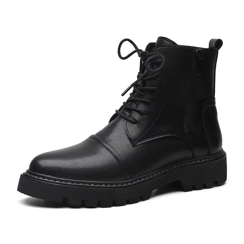 men's casual original leather boots black stylish platform shoes cowboy ankle boot party banquet dress handsome motorcycle botas