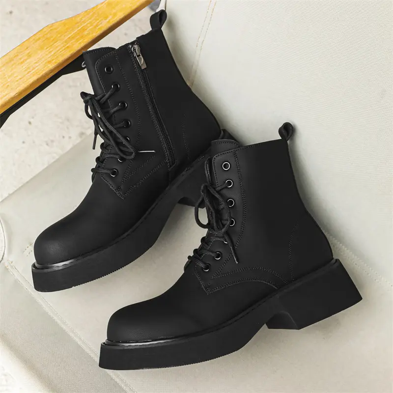 British style mens casual platform boots black stylish original leather shoes stage nightclub handsome high motorcycle botas man