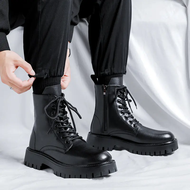 men fashion autumn winter boots genuine leather shoes cowboy high boot black stylish handsome long platform motorcycle botas man