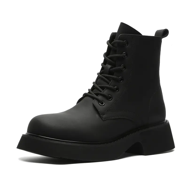 British style mens casual platform boots black stylish original leather shoes stage nightclub handsome high motorcycle botas man