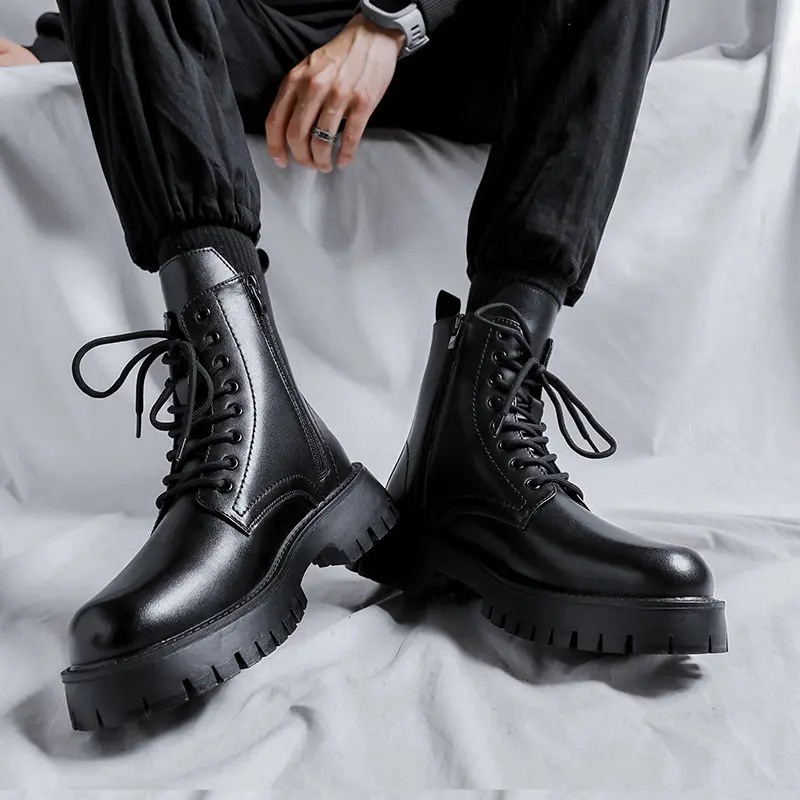 men fashion autumn winter boots genuine leather shoes cowboy high boot black stylish handsome long platform motorcycle botas man