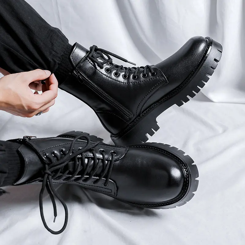 men fashion autumn winter boots genuine leather shoes cowboy high boot black stylish handsome long platform motorcycle botas man