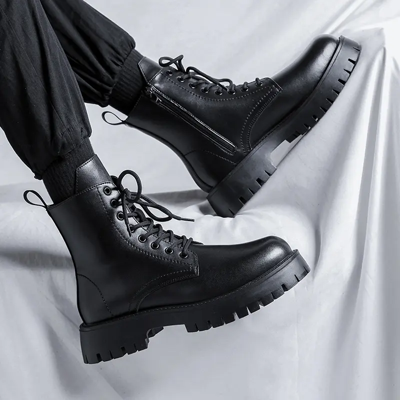 men fashion autumn winter boots genuine leather shoes cowboy high boot black stylish handsome long platform motorcycle botas man