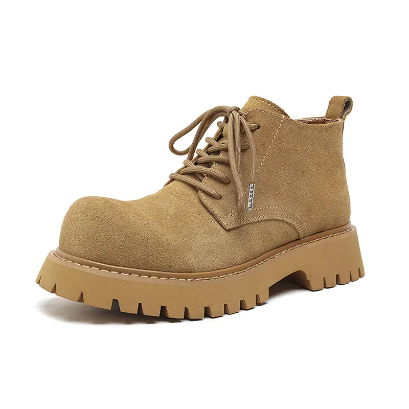 men's casual cow suede leather boots lace-up autumn winter shoes cowboy desert boot big toe cool platform ankle botas masculinas